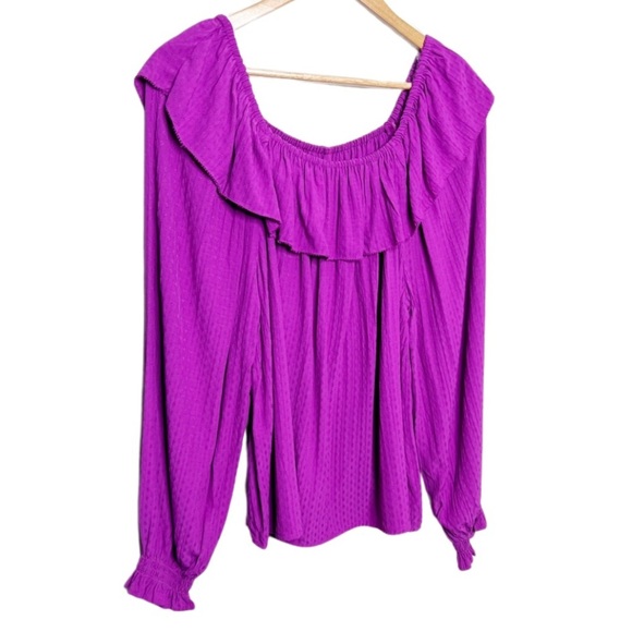 New with Tag Knox Rose Womens Purple Ruffle Polka Dot Texture Long Sleeve Blouse - Picture 11 of 16